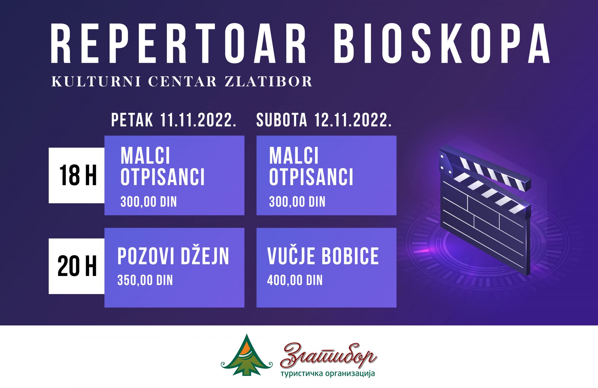 Репертоар биоскопа - Културни центар Златибор 