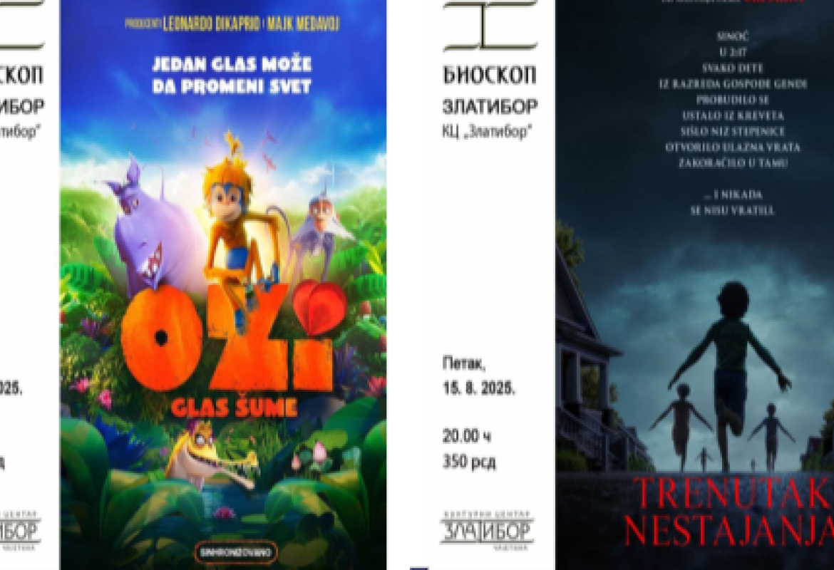 На репертоару биоскопа Културног центра на Златибору у петак 15. августа на програму су два филма